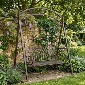 Balançoire de jardin en fer forgé à la main, 2 places, chaise en métal robuste, mobilier de patio victorien, coussin non imperméable - Product Image 3