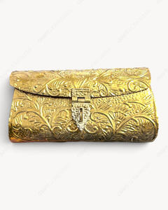 Handcrafted <b>Gold</b> Tone Rectangular <b>Clutch</b> Bag Ornate Paisley Floral Pattern Minaudiere Evening Purse Women Wholesale Supplier - Product Image 2