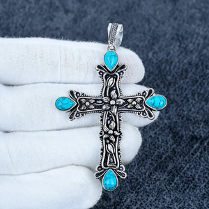 Colgante de cruz de turquesa hecho a mano, joyería bohemia chapada en plata de ley 925, el mejor regalo para Navidad - Product Image 1