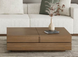 Table basse moderne en bois brun avec tiroirs de rangement, table de salon, table à thé - Product Image 4