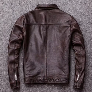 Wholesale Price Customizable High Quality Men Leather <b>Jacket</b> with <b>Mandarin</b> <b>Collar</b> and Front Logo Canvas Fabric Thin Thickness - Product Image 4