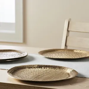 Handmade <b>Gold</b> Plated Modern Round Multi-Functional Decorative <b>Tray</b> for Home & Wedding Use Minimalist Metal Handicraft - Product Image 1