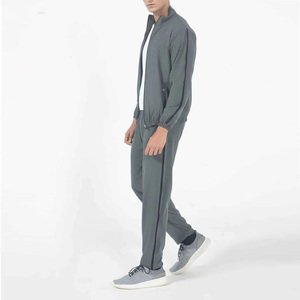 Men's Gray Tracksuit Set Stand Collar Full Sleeve Quick Dry Breathable Fleece Drawstring Closure Casual Sport Wear Two Piece - Product Image 3