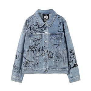 High-Durability Women Denim <b>Jacket</b> | Polyester/Cotton Button Casual Streetwear Quick Dry Eco-Friendly Breathable Spring Summer - Product Image 1