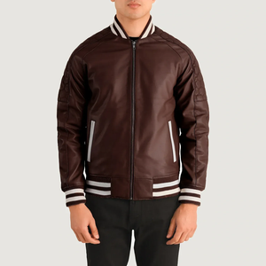 <b>Men's</b> PU <b>Leather</b> Bomber <b>Jacket</b> Solid Color Stand Collar Zipper Closure Regular Fit Autumn Wear Casual Style - Product Image 2