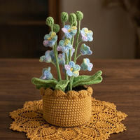 Pot de fleurs en papier vietnamien fait main au crochet, motif fleur de myosotis, décoration amigurumi en fil tricoté pour la maison et le bureau