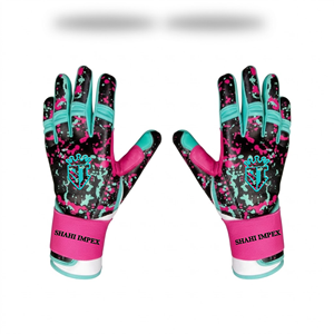Gants de frappe de softball SHAHI-IMPEX en cuir Cabretta de qualité supérieure, légers et durables, avec un nouveau design rose éclaboussant et manches longues. - Product Image 4