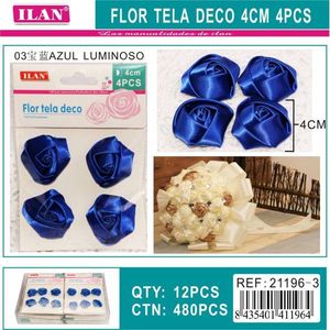 Fiore Decorativo in Tessuto Ilan 4Cm 4 Pezzi Blu Luminoso per Matrimoni e Artigianato - Product Image 3