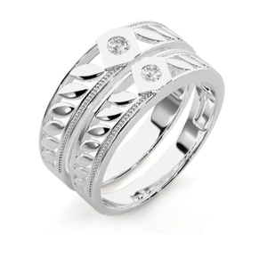 แหวนคู่ลายใบไม้ชุบเงินแท้ 925 - Product Image 1