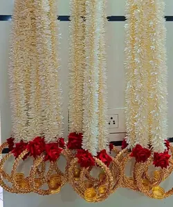 Artificial Jasmine Flower Garland with Lotus Wedding Decoration Home Door Entryway Wall Hanging Pooja Mandir Backdrop Indian