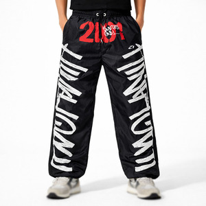Bold Graphic Print Track Pants Men Elastic Waist Loose Fit Lightweight Windproof Statement Streetwear <b>Trousers</b> - Product Image 1