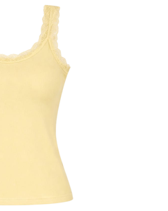 Camisola de Algodón Personalizada para Mujer, Color Amarillo Pastel, con Ribete de Encaje, Corte Ajustado, Sin Mangas, Estilo Casual de Verano, Suave y Transpirable - Product Image 2