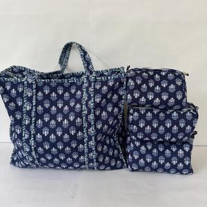 Conjunto de Bolsos de Mano de Algodón Acolchado con Estampado Azul, Plegables, Impermeables, con Bolsa de Cosméticos, Combo de Bolsos de Viaje para Mujer - Product Image 3