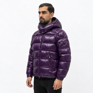 Men's <b>Purple</b> Hooded Puffer Jacket Windproof Breathable Zipper Closure Casual Winter 220g Polyester Shell Regular Length - Product Image 2