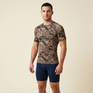 Men's Geometric Pattern Compression Shirt Short Sleeve O-Neck Quick Dry Sporty Fit Active Wear - Product Image 1