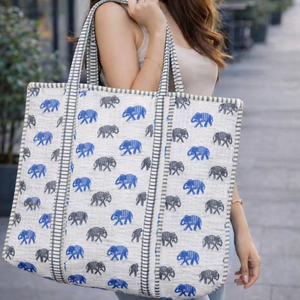 Handmade Block Printed Cotton Shoulder Tote Bag for Women Indian Quilted Eco-Friendly Shopping Tote Bags Holiday <b>Accessories</b> - Product Image 1