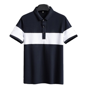 Polo à manches courtes pour homme, color-block, rayé blanc et noir, tissu Oxford décontracté, respirant, coupe classique - Product Image 6