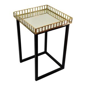 Juego de 2 mesas auxiliares redondas de hierro y aluminio hechas a mano, color plateado y dorado, decoración multiusos para interiores y exteriores - Product Image 2