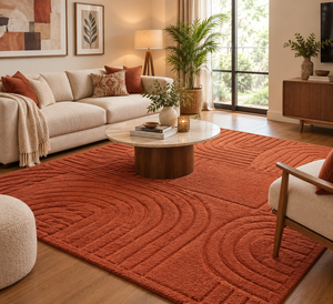 Tapis d'intérieur en laine tuftée à la main, géométrique moderne, en terre cuite, antidérapant, adapté aux animaux domestiques, à poils moyens, texturé, pour salon, chambre, style bohème - Product Image 5