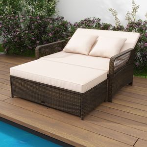 Chaise longue de patio relaxante avec dossier et coussins réglables, ottoman à 4 niveaux, cadre en U, robuste et peu encombrant - Product Image 3