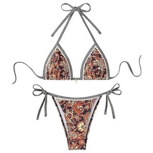 Ensemble bikini 2 pièces pour femme, imprimé floral, haut triangle dos nu, bas de maillot de bain à nouer sur les côtés, maillot de bain string, mini vêtements de plage - Product Image 5