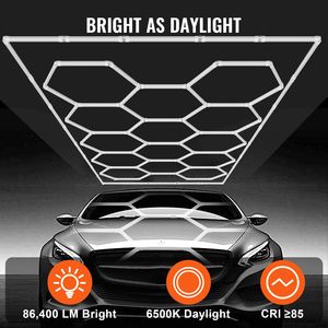 Luci LED per Garage 86400LM 6500K, Sistema Esagonale a Nido d'Ape con 14 Griglie, Luminarie LED Bianco Freddo per Dettaglio Auto e Parcheggi - Product Image 2