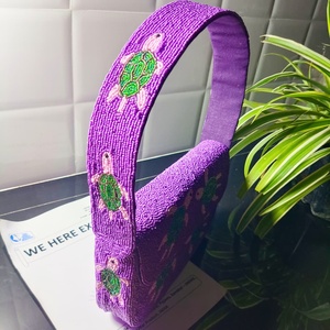 Sacs de rangement pour vêtements faits à la main, brodés de tortues marines, en coton 100% écologique et durable, avec perles violettes, pour bijoux individuels - Product Image 2