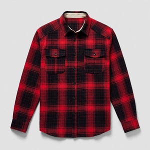 Camisa de Franela a Cuadros Roja y Negra para Hombre, Manga Larga, Cuello con Botones, Estilo Casual, para Otoño - Product Image 4