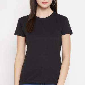 Camiseta de algodón personalizada para mujer, cuello redondo, manga corta, básica, lisa, suave, elástica, OEM, al por mayor, informal. - Product Image 1