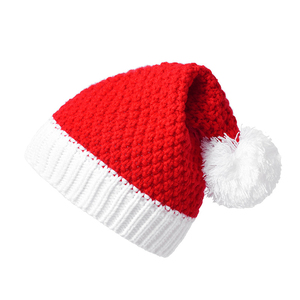 Bonnet de Noël rouge en tricot avec pompon blanc et bord côtelé - Product Image 6