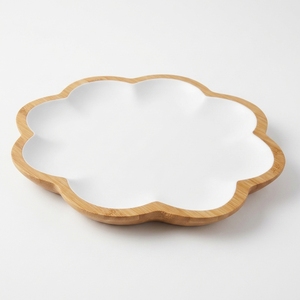 Flower Shaped Wooden Decorative Tray Mother Of Pearl Inlay White Platter Fruit Dish Home Interior Ornament Table Display Item - Product Image 1