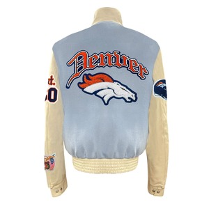 Chaqueta Varsity Denver Broncos de Lana y Cuero Estilo Inglés Antiguo Azul Celeste - Product Image 2
