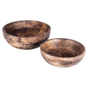 Juego de 2 cuencos grandes de madera de mango para servir alimentos seguros para entretener en caja de exhibición de frutas para decoración de encimera de café - Product Image 1