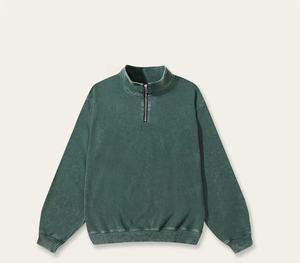 Sudadera con capucha retro para hombre, lavada al agua, de algodón puro de doble hilo 300g, con cuello alto y media cremallera, modelo 2026 - Product Image 5