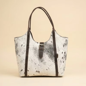 Bolso Tote Clásico de Cuero con Pelo, de Cuero Genuino, Estilo Vintage, Gran Capacidad, Portátil, para Llevar al Hombro - Product Image 1