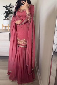 Stitched Eco-Friendly Chiffon Pakistani Modest Dress in Boutique Design with Sharara and Beautiful Hijab Look 75744 RTS ship - Product Image 4