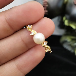 Freshwater Pearl American Diamond leaf Floral <b>Adjustable</b> <b>Ring</b> Free Size Open Band Pearl Jewelry <b>Ring</b> Resizable Supplier - Product Image 2