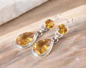 Pendientes de Citrino y Topacio Natural, Plata de Ley 925, Hechos a Mano, con Gemas Amarillas, Joyería al por Mayor - Product Image 2