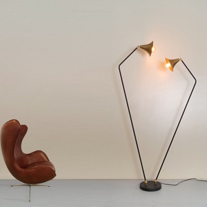 Modern Dancing Meadows Gramophone <b>Floor</b> <b>Lamp</b> Double Shade <b>Swing</b> <b>Arm</b> Standing Light Minimalist Nordic Industrial Style - Product Image 2
