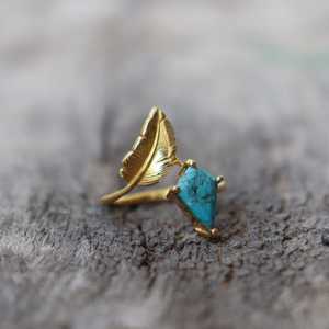 Natural <b>Turquoise</b> <b>Ring</b> 925 Sterling Silver 14K Gold Plated Statement Bohemian Gemstone <b>Ring</b> For Women Jewelry - Product Image 2