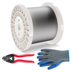 Guantes Cortacables de Acero Inoxidable 316 de 1/8'' y 600 pies, con Resistencia a la Rotura de 1600 Libras, Kit de Cuerda de Alambre de 7x7 Hilos Tipo Suave para Construcción - Product Image 1