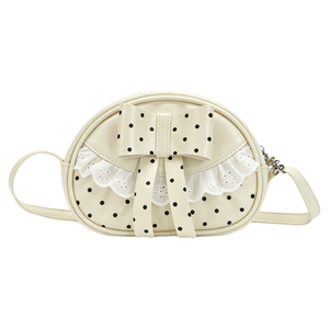 Bolso Bandolera Redondo con Lazo de Encaje y Puntos para Niñas, Color Macaron, Cierre de Cremallera, Material PU, Accesorio Elegante Infantil - Product Image 1