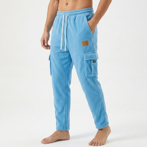 Heavyweight Cotton Fleece Men Cargo Sweatpants Relaxed Fit <b>Drawstring</b> Joggers Casual Outdoor Utility Pocket Track Pants - Product Image 2