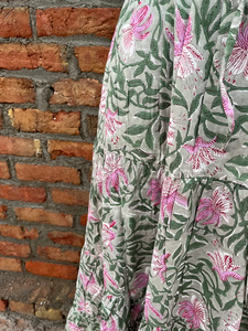 Vestido informal de algodón blanco con estampado a mano indio para mujer, transpirable, con cintura elástica, falda larga, a precio de fábrica. - Product Image 3