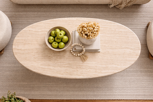 Table à manger ovale en pierre de travertin écologique de luxe, couleur beige naturel, mobilier de salle à manger moderne, décoration Diwali - Product Image 2