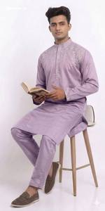 High Quality Fancy Silk with Top-Side Embroidered Readymade Full-Sleeve <b>Kurta</b>-Same Color Polo Pant Collection At Wholesale Rate - Product Image 3