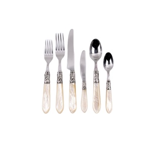 Luxury Italian Design Stainless Steel Cutlery With Ivory Mother Of Pearl Effect <b>Handles</b> Elegant Luxury Flatware Silverware - Product Image 1