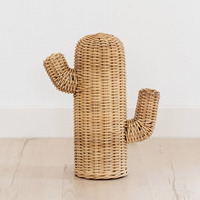 Grand panier de rangement artisanal en rotin, tressé à la main, à thème désertique, en forme de cactus, accessoire décoratif