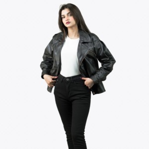 Luxury <b>Women's</b> Lambskin <b>Leather</b> <b>Jacket</b> Breathable Outdoor Winter Full Sleeve Embroidery Fitted Customizable Logo Private Label - Product Image 5