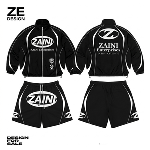 ชุดเซ็ตเสื้อแจ็คเก็ตกันลมพรีเมียมสำหรับฤดูหนาว ผ้าโพลีเอสเตอร์ 120 GSM สีดำขาวตัดต่อ พร้อมปักโลโก้ตามสั่ง รับผลิตแบบ OEM - Product Image 1